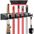IMILLET Mop and Broom Holder, Wall Mounted Organizer-Mop and broom Storage Tool Rack with 5 Ball Slots and 6 Hooks (Black) - color: 1 Pack