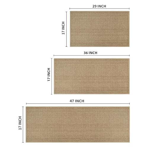 Artoid Mode Washable Non Slip Kitchen Rugs and Mats Set of 3, Rubber Backing Absorbent Kitchen Mats for Floor Front of Sink - 17"x29"+17"x36"+17"x47" - color: Linen, size: 17" x 29"/17" x 36"/17"x 47"