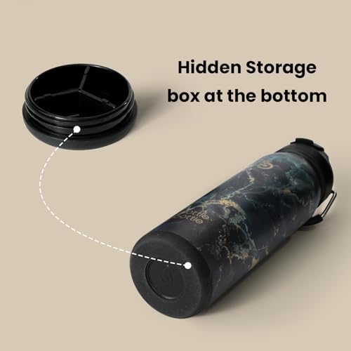 BOTTLE BOTTLE 24oz Insulated Water Bottle Stainless Steel Sport Water Bottle with Straw and Adjustable Lid Daily Pill Organizer - color: black stone