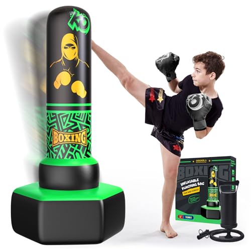 ODOSOLA 67'' Inflatable Punching Bag Freestanding for Kids Aged 3-12 – Heavy Duty Boxing Set for Karate & Taekwondo, Stable Boxing Bag Active Kids Toy, Christmas Birthday Gift for Boys and Girls - color: Green