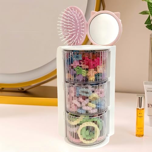 Hair Accessories Organizer with Hair Brush Holder, Rotatable Makeup Brush Holder for Necklaces, Earring, Bracelet, Ring, Makeup Brushes, Hair Clip and Hair Accessories (Stripe White, 3-Layer) - color: Stripe White, size: 3-Layer