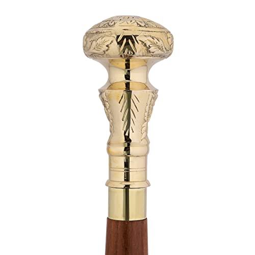 Ajuny Brass Handle Wooden Walking Stick for Men and Women - 36 inch | Antique Style Vintage Handmade Cane with Solid Brass Grip, Decorative Gift for Seniors, Gentlemen & Collectors