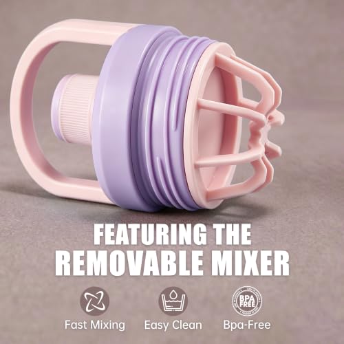 Fijinhom 24 oz Insulated Shaker Bottle with Portable Powder Container. | Leak-Proof Protein Shaker Bottle, 304 Stainless Steel Insulated Water Bottle with Removable Mixer, Measurement Marks, Pink - color: Pink