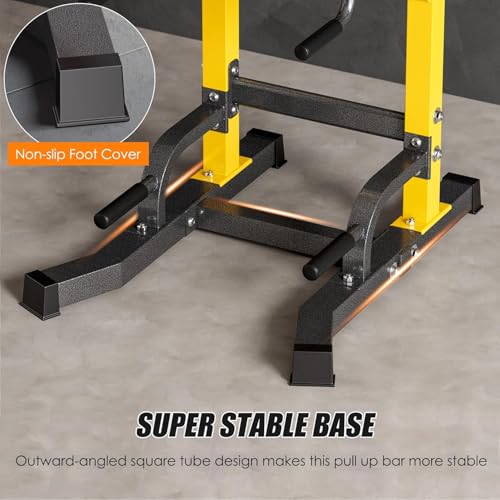 soges Power Tower Pull Up Bar Dip Station, All in One Free Standing Pull Up Bar for Home Gym with 7-Level Height Adjustable, Multi-Function Power Racks Strength Training Equipment, 330 lbs Capacity - color: Yellow