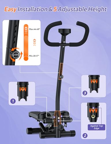 Mini Stepper with Handlebar for Exercise, 330lbs Stair Climber Machine | Hydraulic Fitness Stair Stepper with Resistance Band, Portable Workout Equipment for Home - style: Stepper with Handlebar-Black