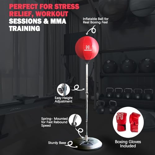 Punching Bag with Stand for Adults & Teens - Heavy Punching Bag, Boxing Bag & Boxing Equipment Set with Reflex Bag, Speed Bag & Gloves - Adjustable Height for MMA, Kickboxing & Cardio Training