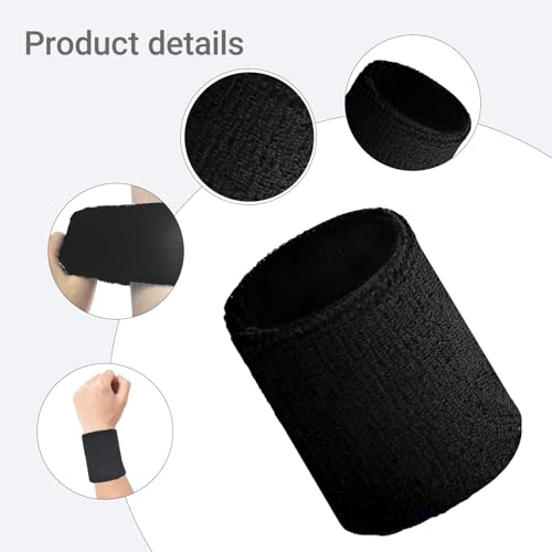 12 PCS Sweatbands Sports Wristband, Sweat Absorbent, for Basketball, Tennis, Football, Running - color: black