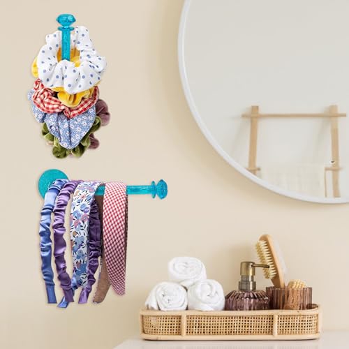 4Pcs Headband Holder Stand Scrunchie Organizer, Girls Hair Accessories Organizer Storage for Headband Hairband Hair Ties, Clear Glitter Adhesive Scrunchy Holder Scrunchie Storage - color: 4Packs Blue