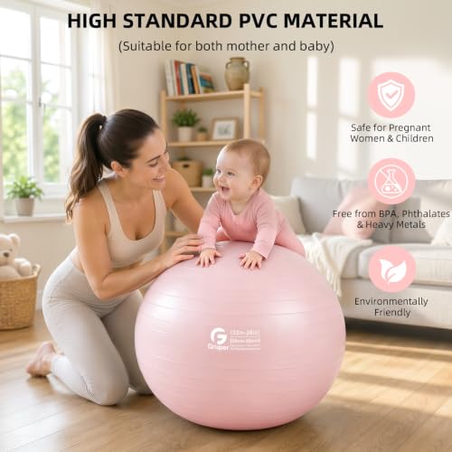 Gruper Exercise Ball, Extra Thick Yoga Ball for Working Out, Yoga & Pregnancy, 4 Sizes Anti-Burst Balance Ball with Foot Pump for Pilates, Physical Therapy & Fitness - color: pink, size: S(18IN/45cm)