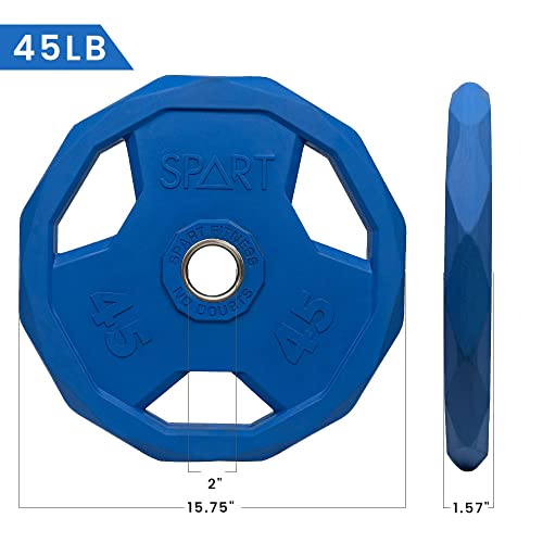 SPART Color Coded Weight Plate 2-Inch Rubber Coated Olympic Grip Plate for Barbell, Solid Cast Iron Weight Plates for Strength Training, Weightlifting, Crossfit, Home Gym, 2.5LB/5LB/10LB/25LB/35LB/45LB, Pair - color: 45LB-SINGLE