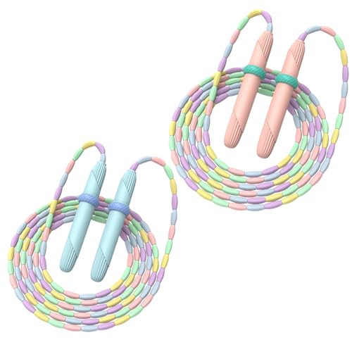 Beaded Jump Rope 1 Pack/2 Pack, ACEONE Segmented Skipping Rope for Kids Adults, Adjustable Tangle-Free Toddler Jumping Rope for Fitness Exercise Training - color: Blue+Pink