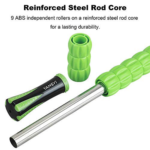 YANSYI Professional 9-Roller Deep Tissue Massage Stick - Portable Muscle Recovery Roller for Athletes, Relieves Post-Workout Soreness & Leg/Back Pain - Portable Physio Tool (Green) - color: Green