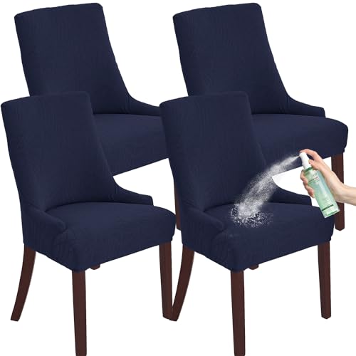 Wingback Chair Cover Waterproof,Stretch Jacquard Slipcover(Navy,4PCS) | Instant room refresh with easy cleanup, dependable mess protection, and a neat tailored look for family spaces. - color: Navy