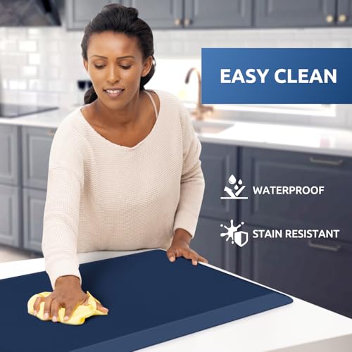 KitchenClouds Kitchen Mat Cushioned Anti Fatigue Rug 17.3"x28" Water Resistant Non Slip Standing Desk Mat Comfort Floor Mats for Kitchen House Sink Office (Blue) - color: Blue, size: 28"L x 17.3"W x 0.5"Th