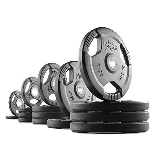 XMARK TRI-GRIP Pair or Set of Olympic Weight Plates, Rubber Coated Exercise Weights for Olympic Barbell, Strength Training Weight Set for Home Gym - color: 23) Set 315 lbs