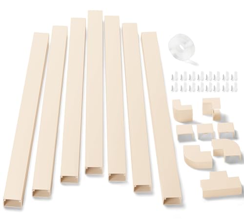 126in Cord Hider Kit, ZhiYo Wire Hiders for TV on Wall, Paintable Cable Management Kit, Wire Cover for Wall Mount TV, Beige Cable Raceway, Cord Cover Wall Wire Management Kit, 8xL15.7in W1.18inH0.67in - color: Beige, size: W1.18in X H0.67in X L126in