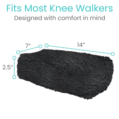 Vive Mobility Knee Scooter Pad Cover - Soft Plush Adult Sheepskin Memory Foam Cushion, Walker Accessory for Knee Roller, Padded Accessories Leg Cart Improves Comfort with Injury, Universal Fit (Black) - color: Black