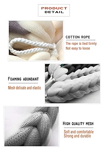 AARAINBOW 2 Packs Upgraded Long Stretch Back Sponge with Rope Handles Back Scrubber Bath Shower Mesh Sponge Exfoliating Body Scrub Stretch Braided Loofah for Men Women Loofah Rope (2 Gray) - color: 2 Gray