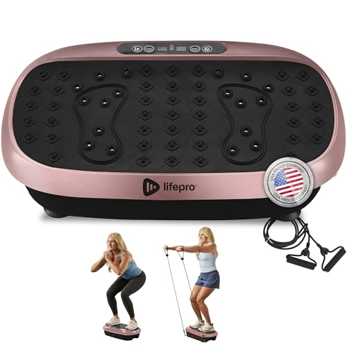 Lifepro HexaPlate Lite Vibration Plate Exercise Machine — Magnetic Acupoints, 99 Speeds & 10 Presets Vibration Platform Machine with Resistance Bands — Vibrating Plate for Lymphatic Drainage & Toning - color: Rose Gold