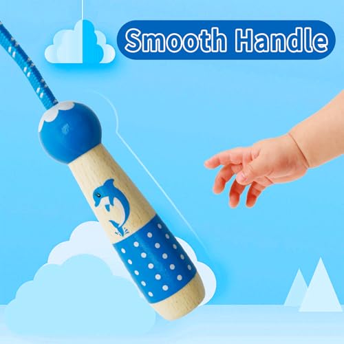 EGOSKY Jump Rope Kids, 7.2ft Children Adjustable Cotton Skipping Rope with Wooden Handle for Boys Girls Fitness Outdoor Activity - color: Blue