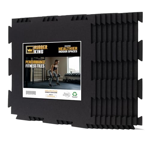 Rubber King 10 Piece Interlocking Tiles 19" x 19" x 6mm - 100% Recycled Rubber Gym Floor Tiles, Exercise Mat for Home Gym, Anti-Slip Low-Odor Interlocking Puzzle Floor Tiles - 23.5sq ft - color: Black