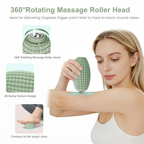 Silicone Vibrating Massage Ball with Rolling Head, 4-Speed Myofascial Massage Roller for Plantar Fasciitis Relief, Hip & Psoas Release, Trigger Point Therapy for Neck, Back, Foot (Black) - color: Green