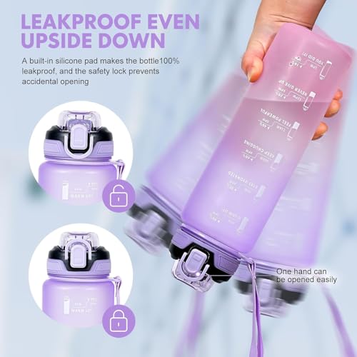 Water Bottle with Straw 1L,Boys Water Bottles with Straw 1 Litre,Waterbottle Leak-Proof Sports Water Bottle,Plastic Drinks Bottles Toxin Free，Bpa-Free (Purple) - color: 06-Purple