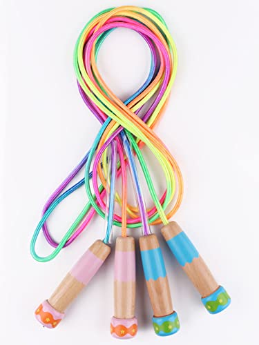 Jump Rope for Kids, Lorvain Adjustable Skipping Rope, Kids Jump Ropes with Wooden Handle for Girls Boys, Weighted Jumping Ropes for Fitness Workout Exercise Outdoor Fun Activity - color: Rainbow-2pcs