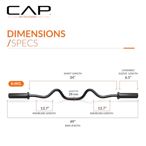 CAP 48" Olympic Super Curl Bar | Heavy Duty Solid Steel, 500 lb Capacity - color: Black, style: Elite