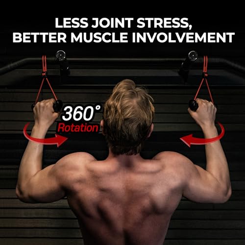 GD Fly Grip Pull Up Handles LAT Pull Down Attachments Nuetral Grip Cable | Nuetral grip Pull up bar, T-bar row Handle, 90 angle rotating, Barbell, Deadlift, Cable attachment, d handle tricep rope - color: Black Grip(Black strap)