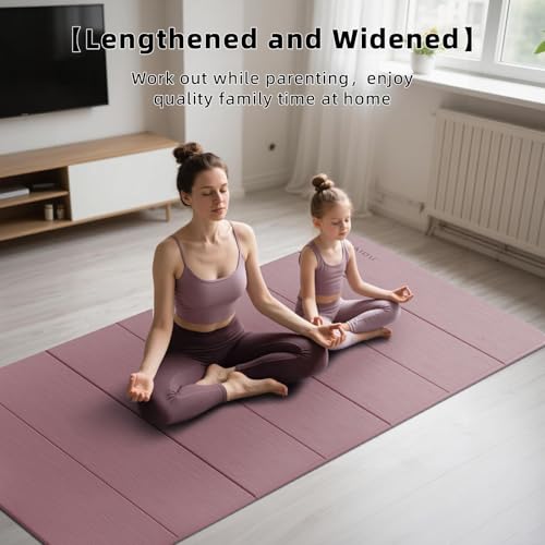 PAIDU Foldable Yoga Mat (10MM) 75‘’x40‘“ Quick Fold，Easy Storage | TPE Non-Slip Design, Ea Extra Long/Wide for Indoor Yoga, Pilates and Outdoor Travel Workouts - color: Deep Pink