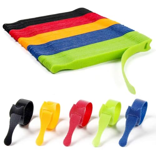OneLeaf 120PCS Cord Organizer 6in Cable Ties Reusable with Hook and Loop, Colorful Fastening Cord Ties Wire Management for Home, Office, Data Centers, and Electronics, 5 colors - size: 6in-120pcs