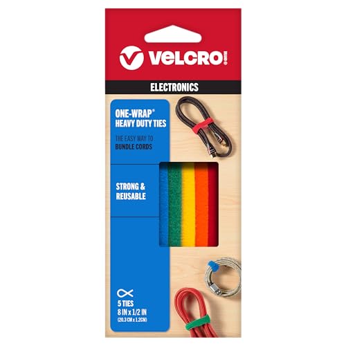 VELCRO Brand ONE-WRAP Ties | Cable Management, Wires & Cords | Self Gripping Cable Ties, Reusable | 5 Ct - 8" x 1/2" | Multi-color - color: Multi Color, size: 5 Ties, style: 8in x 1/2in