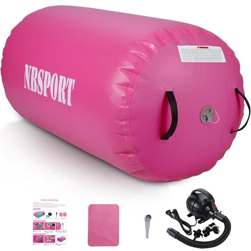 Air Barrel - Air Roller Gymnastics Barrel for Back Handspring Trainer, Air Tumble Mat with Pump for Gym Training/Yoga Balance Exercise/Cheerleading/Home and Outdoor Use - color: All Pink, size: 39.4x23.6inch