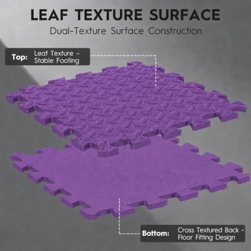 18pcs Puzzle Exercise Mat, 12.6"x12.6"x0.4", 18sqft EVA Interlocking Foam Floor Tiles, Protective, Water-Resistant Flooring for Home Gym & Workout Equipment - color: Purple