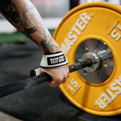 WARM BODY COLD MIND V2 Lifting Wrist Straps for Weightlifting - Hand Straps for Powerlifting, Weight Lifting, Bodybuilding Functional/Cross Training, Deadlift Gym Bar, Cotton - color: White Poly