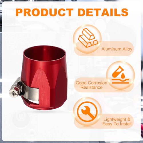 HARFINGTON 2pcs 18AN Hose Finisher Clamp Aluminium Hex Car Hose Finisher Flexible Pipe Clamps with Screw Band for Fuel Gas Oil Air Water Tube, Red - color: Red, size: 18AN