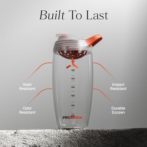 Promixx Pursuit Protein Shaker Bottle – 32oz Silent Snap-Fit Mixer for Lump-Free Shakes – Leak-Proof BPA-Free Ecozen Gym Shaker with Measurement Marks for Fitness and Travel – Clear - color: Clear, style: 32oz