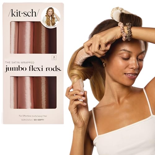 Kitsch Satin Jumbo Flexi Rods, Heatless Curling Rods - No Heat Curls Overnight, Comfortable Hair Curlers to Sleep In for Frizz-Free and No Heat Damage Styling - 4pcs, Rosewood - color: Rosewood, size: 1 Count (Pack of 4)