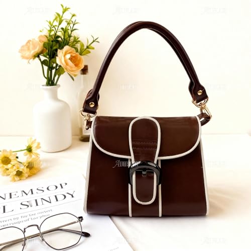 AUEAR, 2 Pack Purse Straps Replacement Leather Handbag Handles Dark Brown with Gold Metal Lobster Buckles - color: Dark Brown
