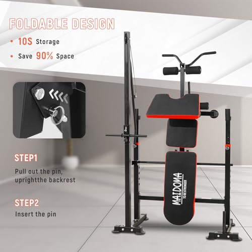 MAIDOMA Foldable 1500LBS Capacity 8 IN 1 Weight Bench Set with Leg Extension/Squat Rack/Preacher Curl, Adjustable Bench Press for Home Gym Full Body Workout (US Stock) - color: Red