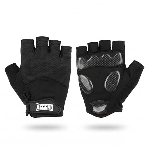 Aegend Half-Finger Cycling Gloves, Anti-Slip Shock-Absorbing Padded Palm, Breathable Mesh for Biking, Fitness and Outdoor Activities (Black) - size: X-Large