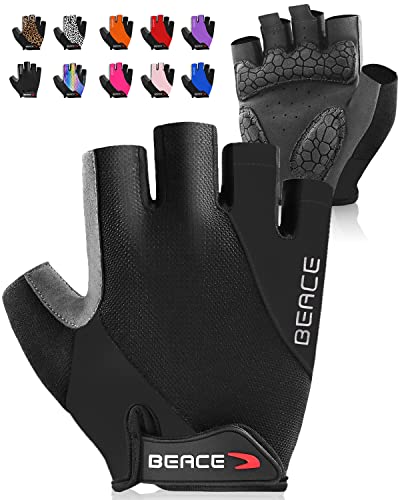 BEACE Gloves for Cycling Bike Biking Half Finger Road Bicycle for Men and Women-5MM Breathable Anti-Slip Shock-Absorbing Pad Gym Motorcycle Light Weight Mountain Bike Gloves - color: Black, size: X-Large