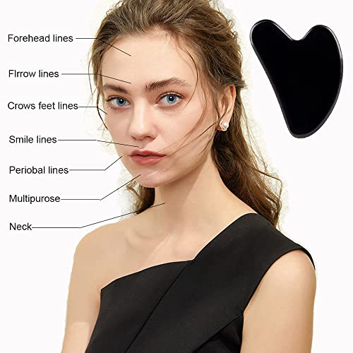 Gua Sha Facial Tools, Black Obsidian Gua Sha Massage Tool, Natural Jade Guasha Tool for Face and Body Skin Massage. Gua Sha Set for SPA Acupuncture Therapy, Trigger Point Treatment. - color: Black