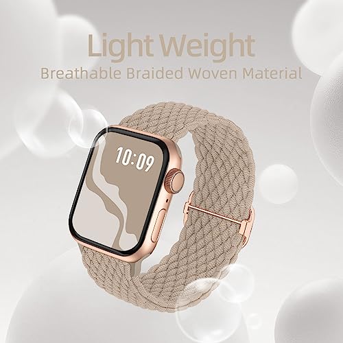 4 Pack Braided Stretchy Bands Compatible with Apple Watch 40mm 41mm 38mm 42mm 44mm 45mm 46mm 49mm Women Men, Breathable Nylon Elastic Daily Use Straps for iWatch Series 11/10 9 8 7 6 5 4 3 SE/Ultra 2 - color: Black/Starlight/MilkTea/Succulent, size: 38mm/