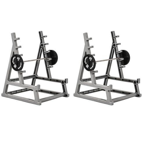 2 Pack Desktop Mini Squat Rack Pen Holder, Gray Metal Gym Equipment Design, Barbell Weight Plate Display Stand, Office Desk Organizer for Fitness Enthusiasts
