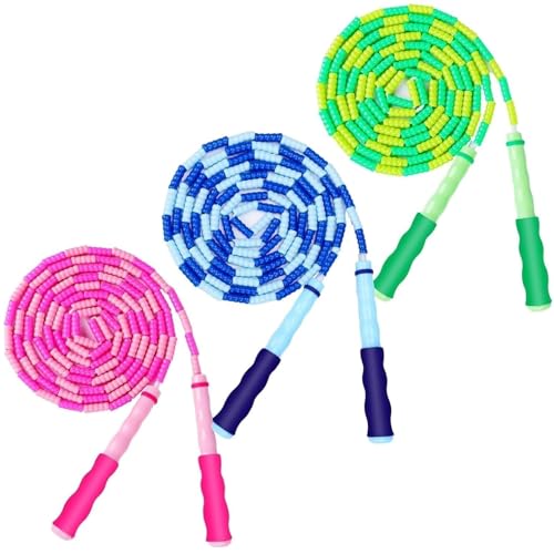 GRAWUN Jump Rope For Kids, Soft Beaded Jump Rope, Adjustable Length Tangle-Free Segmented Soft Beaded Skipping Rope，for Women, Men and Kids Keeping Fit, Workout and Weight Loss - color: 3 Pack