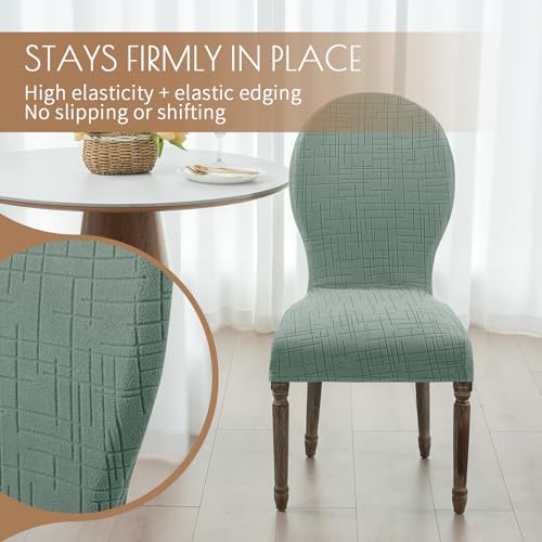 Round Back Dining Chair Cover Set 2/4/6, Curved Back Chair Covers Stretch Armless Dining Chair Slipcovers Mid Century Modern Chair Seat Protector for Kitchen, Home and Banquet (Green, Set of 2) - color: 2-green, size: Set of 2