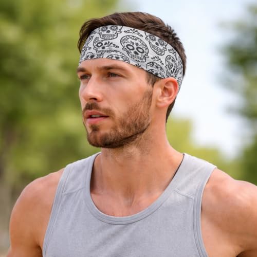 Halo Headband Bandit - 4" Wide Pullover Sweatband Running Headband Men Women Absorbent Soft Comfortable.Channels Sweat Out of Your Eyes Keeps Hair in Place No-Slip - color: Sugar Skull
