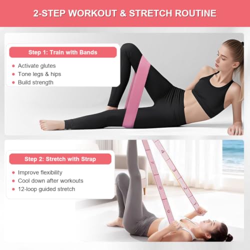 Fabric Resistance Bands for Working Out, Fabric Booty Bands for Legs and Butt with Stretching Strap Included, Non-Slip Glute Bands for Yoga Pilates Home Fitness